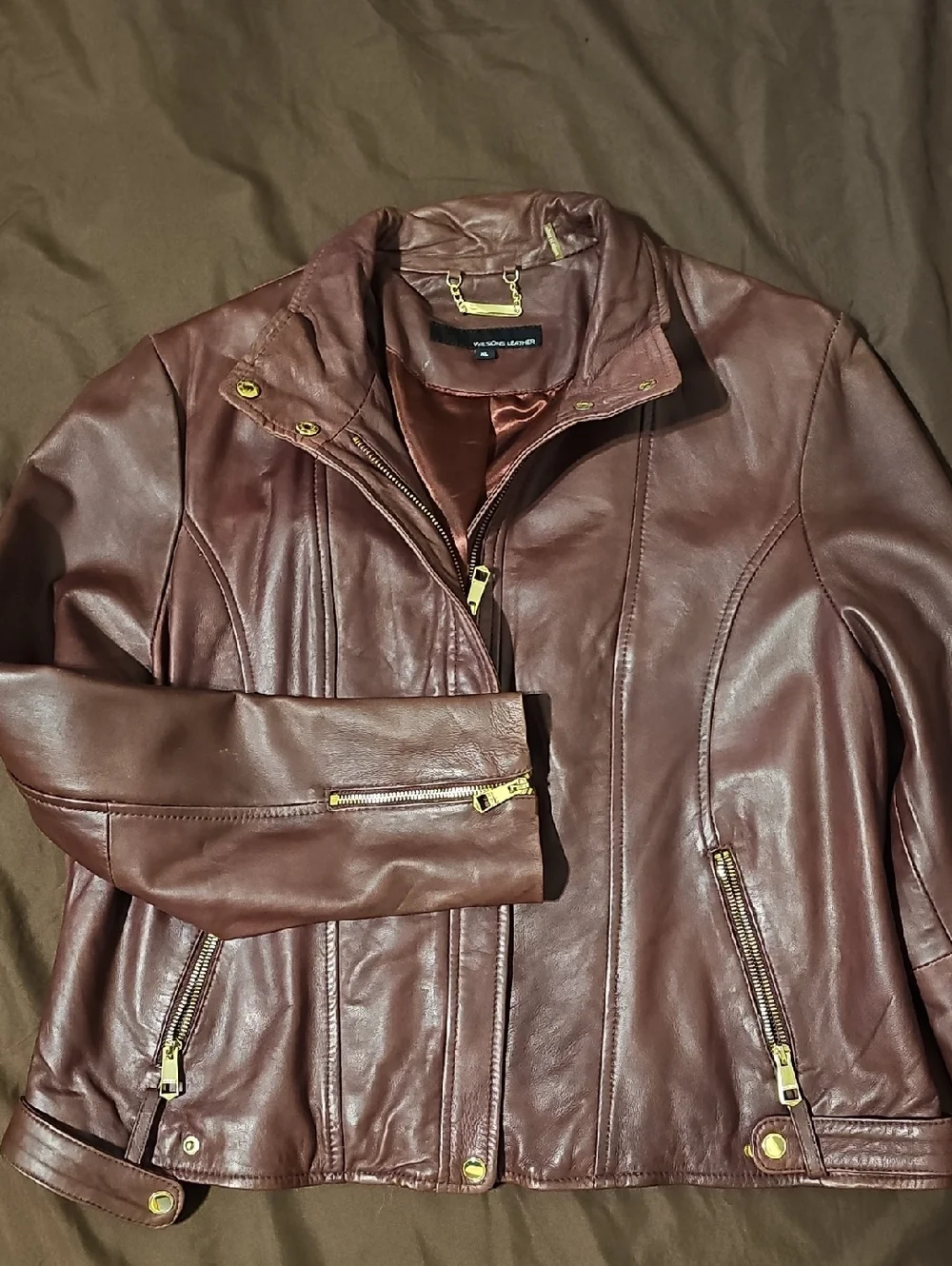 Wilsons Leather Women's Maroon Leather Moto Jacket - Picture 1 of 5